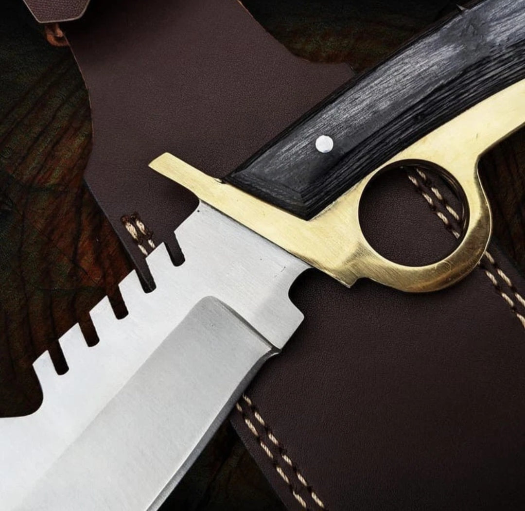CUSTOM HANDMADE D2 TOOL STEEL BLADE HUNTING SURVIVAL CAMPING WALKING DEAD DARY/ DIXON REPLICA BOWIE KNIFE PAKKA WOOD HANDLE WITH LEATHER SHEATH