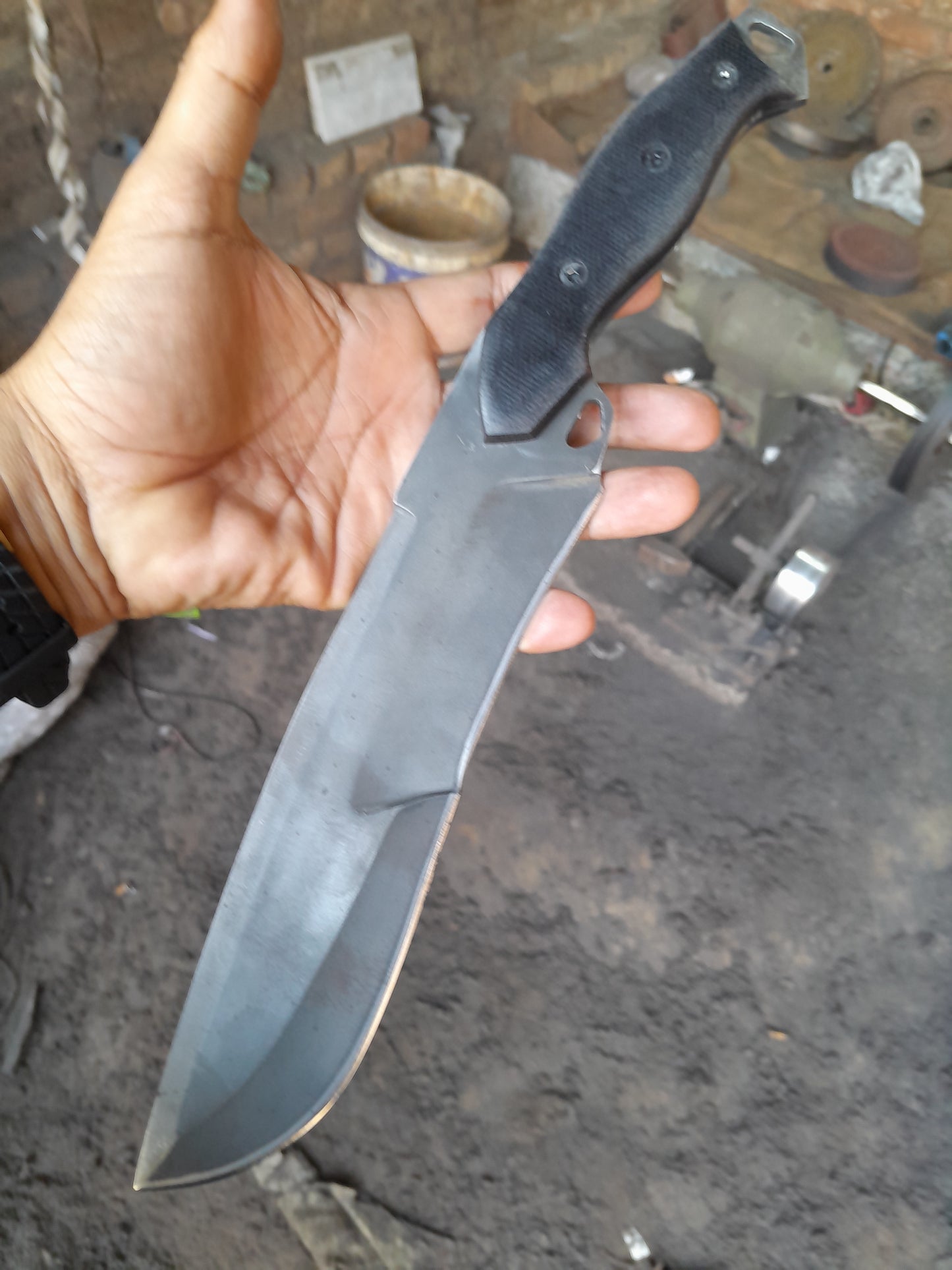 CUSTOM HANDMADE CARBON STEEL BLADE HUNTING BOWIE KNIFE MICARTA HANDLE WITH LEATHER SHEATH
