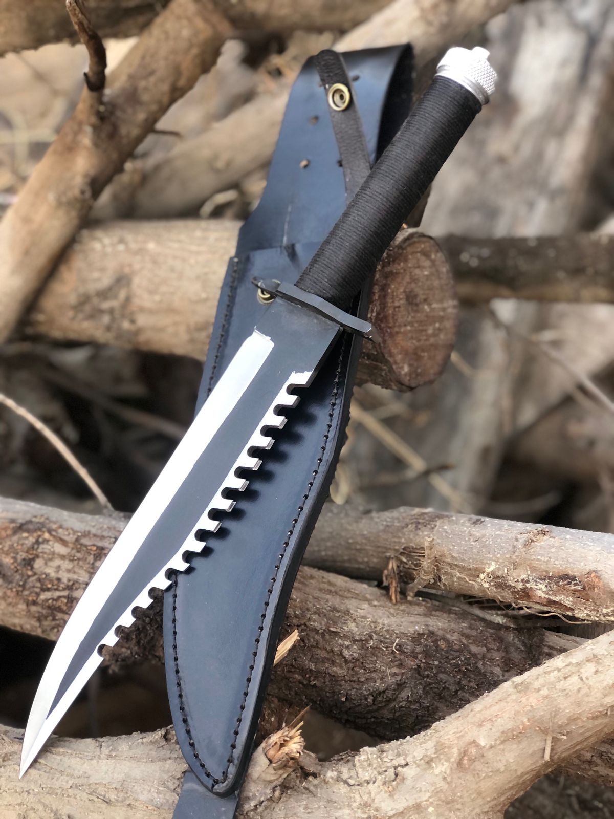 CUSTOM HANDMADE D2 TOOL STEEL COATED BLADE HUNTING SURVIVAL REPLICA RAMBO FIRST BLOOD PART 2 BOWIE KNIFE CORD WRAPPED HANDLE WITH LEATHER SHEATH