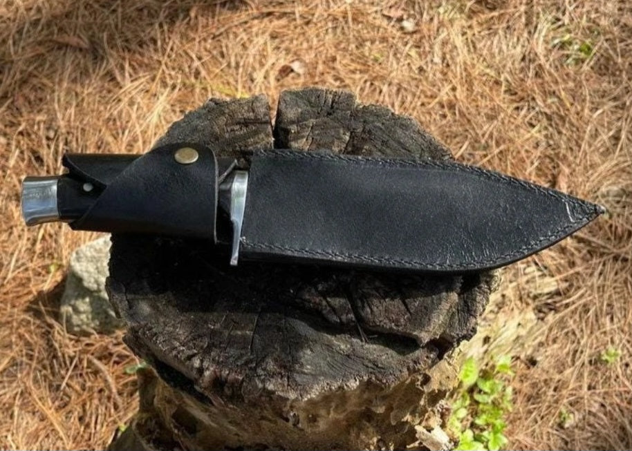 CUSTOM HANDMADE SPRING LEAF CARBON STEEL BLADE HUNTING SURVIVAL CAMPING BOWIE KNIFE WOODEN HANDLE WITH LEATHER SHEATH