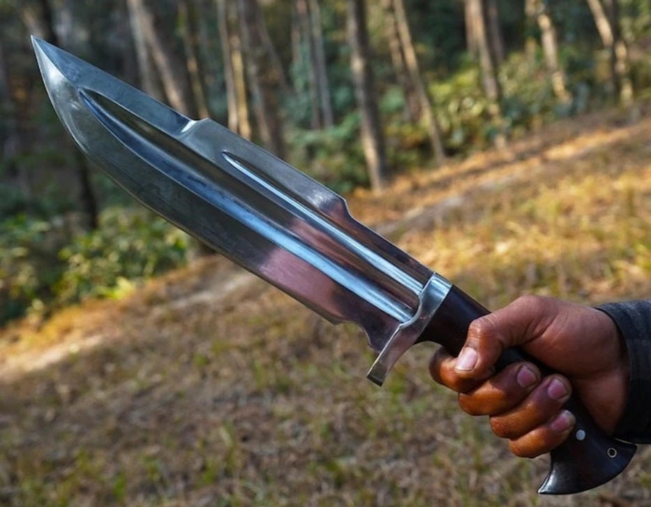 CUSTOM HANDMADE 1095 CARBON STEEL BLADE HUNTING SURVIVAL CAMPING BOWIE KNIFE WOODEN HANDLE WITH LEATHER SHEATH