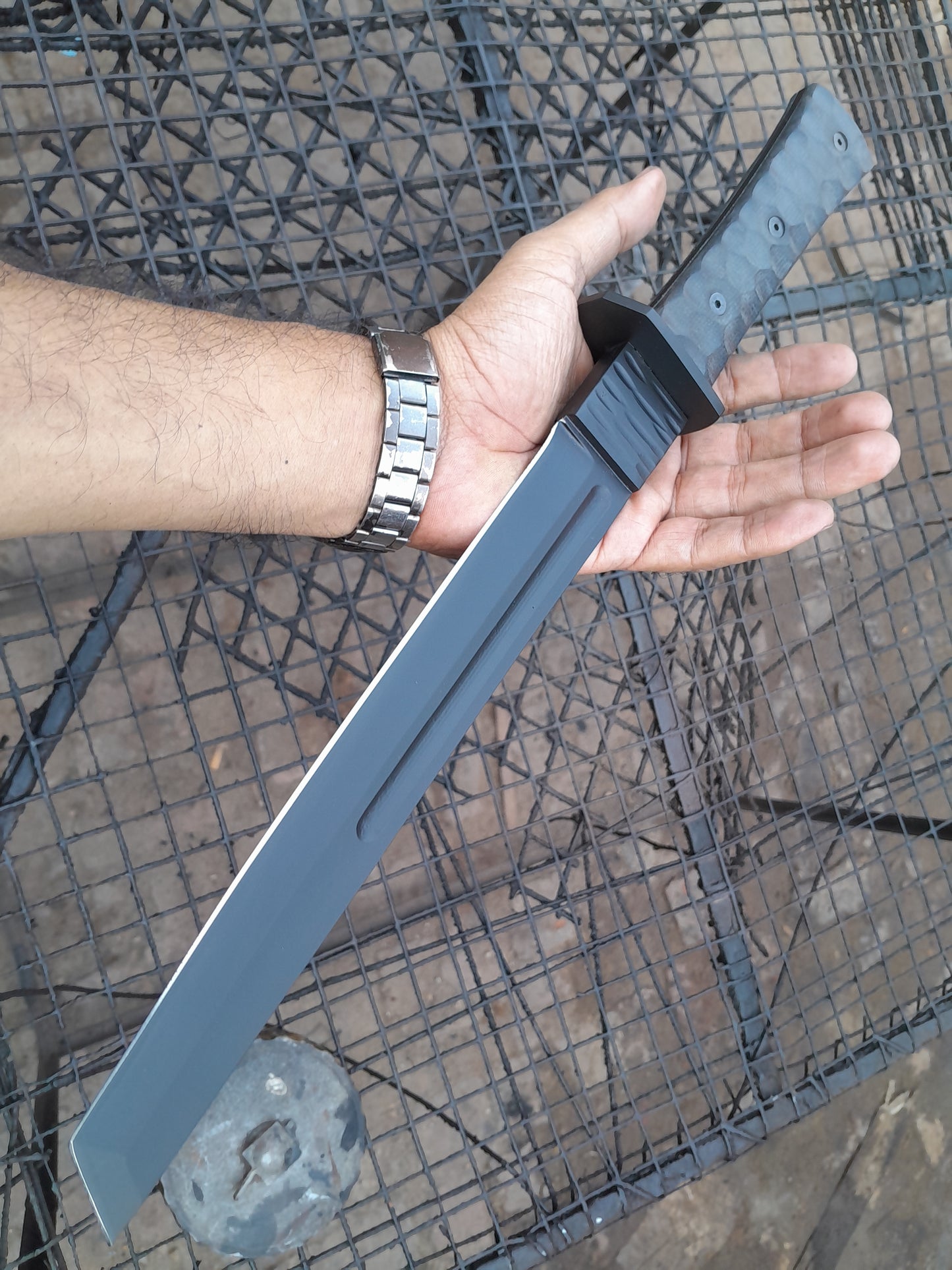 CUSTOM HANDMADE 1095 CARBON STEEL COATED BLACK BLADE HUNTING SURVIVAL CAMPING MACHETE KNIFE MICARTA HANDLE WITH LEATHER SHEATH