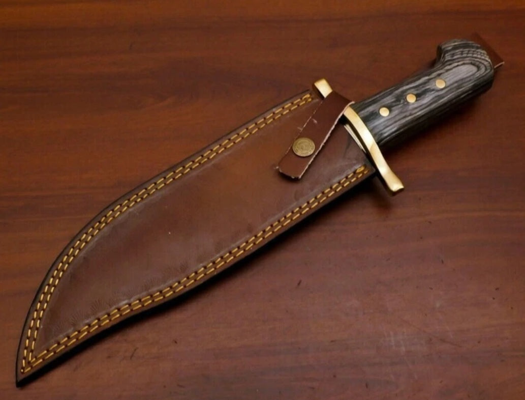 CUSTOM HANDMADE D2 TOOL STEEL BLADE HUNTING SURVIVAL CAMPING BOWIE KNIFE RESIN HANDLE WITH LEATHER SHEATH