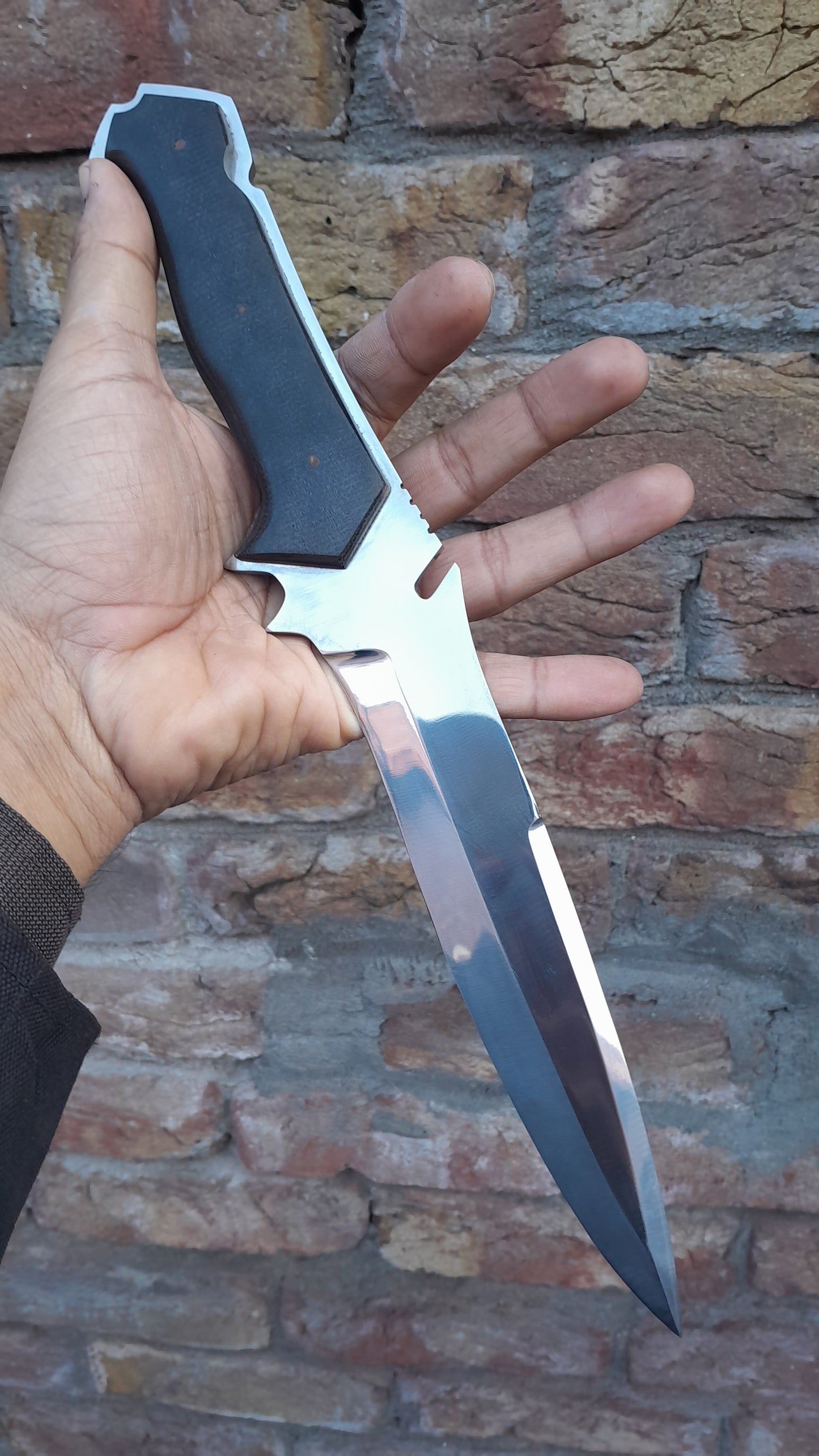 CUSTOM HANDMADE D2 TOOL STEEL BLADE HUNTING SURVIVAL CAMPING BOWIE KNIFE MICARTA HANDLE WITH LEATHER SHEATH