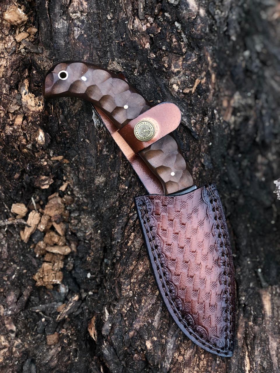 CUSTOM HANDMADE CARBON STEEL BLADE REPLICA WRINKLER HUNTING KNIFE WOODEN HANDLE WITH LEATHER SHEATH