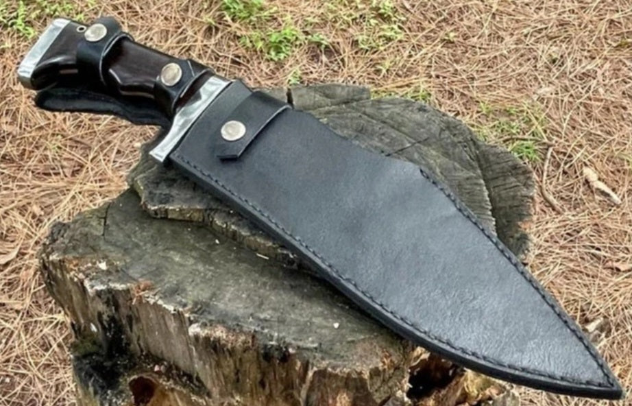 CUSTOM HANDMADE SPRING LEAF CARBON STEEL BLADE HUNTING SURVIVAL CAMPING BOWIE KNIFE WOODEN HANDLE WITH LEATHER SHEATH