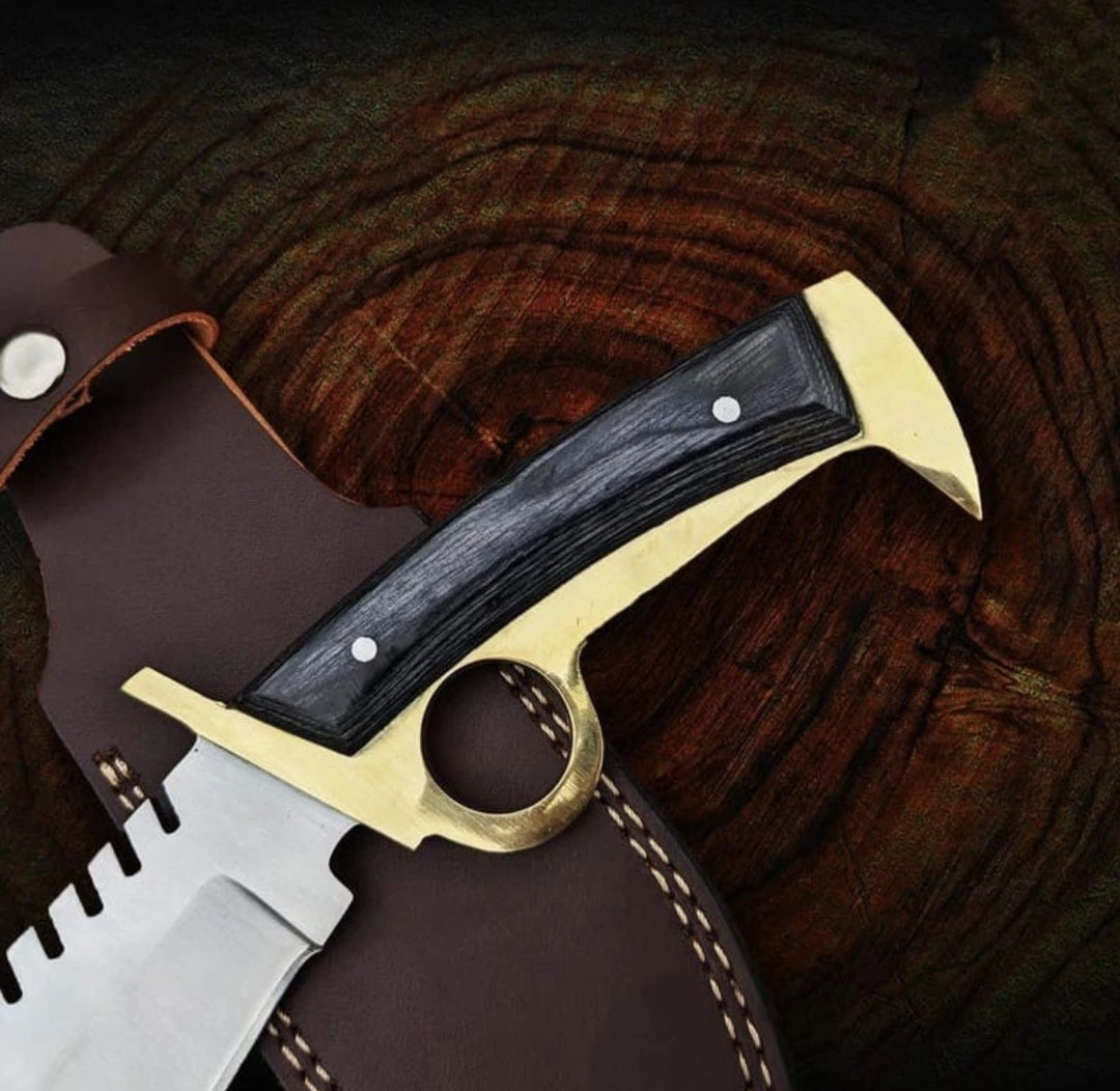 CUSTOM HANDMADE D2 TOOL STEEL BLADE HUNTING SURVIVAL CAMPING WALKING DEAD DARY/ DIXON REPLICA BOWIE KNIFE PAKKA WOOD HANDLE WITH LEATHER SHEATH