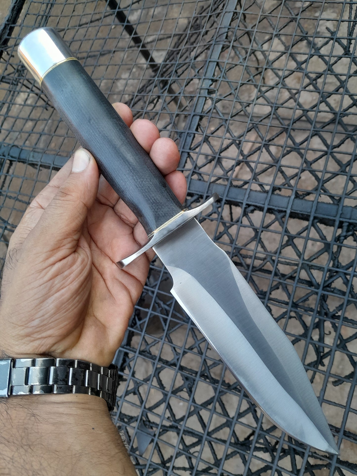 CUSTOM HANDMADE CARBON STEEL BLADE HUNTING SURVIVAL CAMPING BOWIE KNIFE MICARTA HANDLE WITH LEATHER SHEATH
