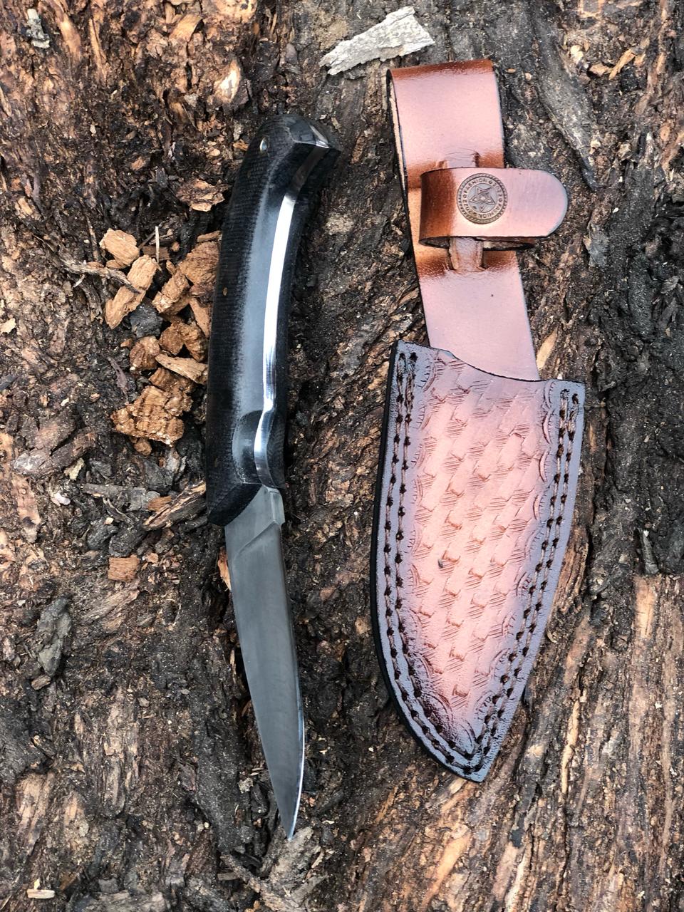 CUSTOM HANDMADE CARBON STEEL BLADE REPLICA WINKLER HUNTING KNIFE MICARTA HANDLE WITH LEATHER SHEATH
