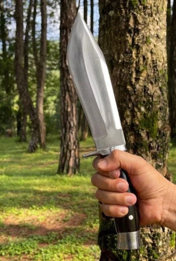 CUSTOM HANDMADE SPRING LEAF CARBON STEEL BLADE HUNTING SURVIVAL CAMPING BOWIE KNIFE WOODEN HANDLE WITH LEATHER SHEATH