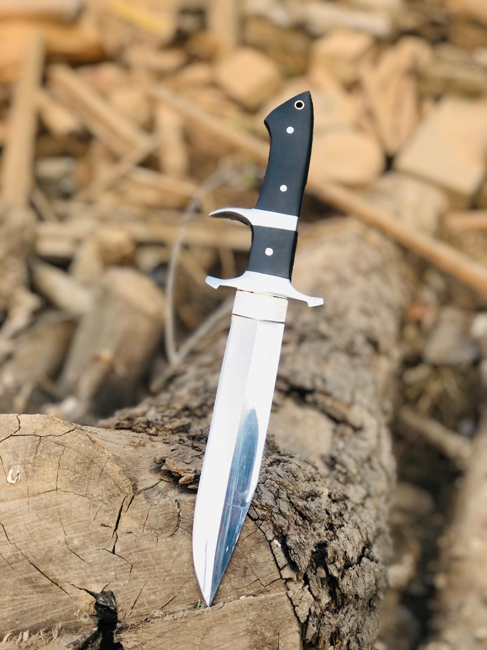 CUSTOM HANDMADE CARBON STEEL BLADE HUNTING BOWIE KNIFE RESIN HANDLE WITH LEATHER SHEATH