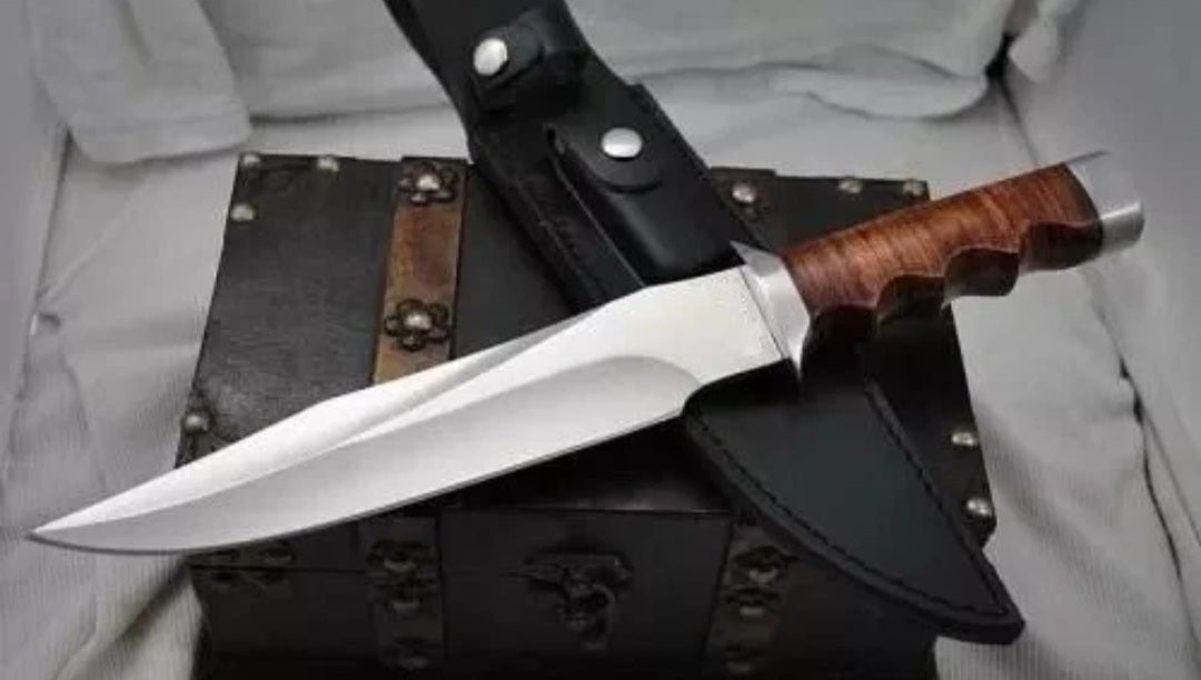 CUSTOM HANDMADE D2 TOOL STEEL BLADE HUNTING SURVIVAL CAMPING BOWIE KNIFE LEATHER HANDLE WITH LEATHER SHEATH