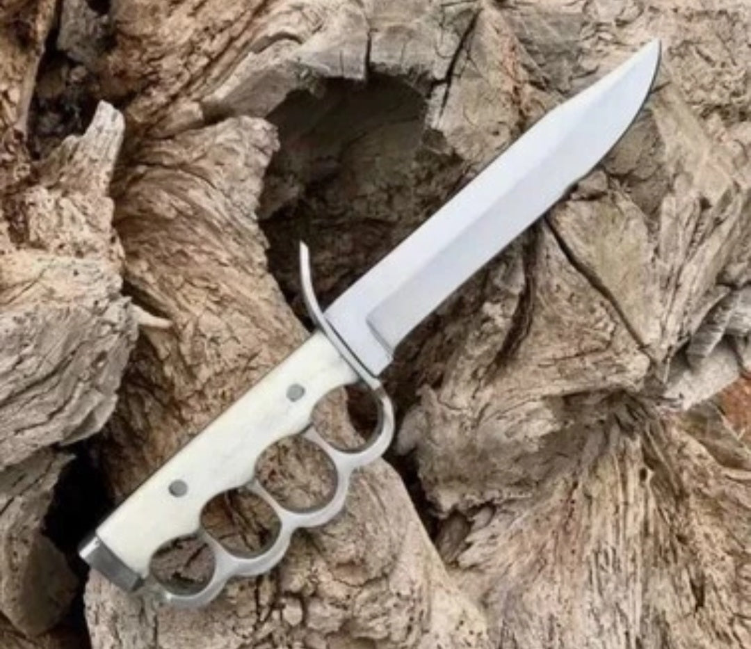 CUSTOM HANDMADE D2 TOOL STEEL BLADE HUNTING SURVIVAL CAMPING BOWIE KNIFE BONE HANDLE WITH LEATHER SHEATH