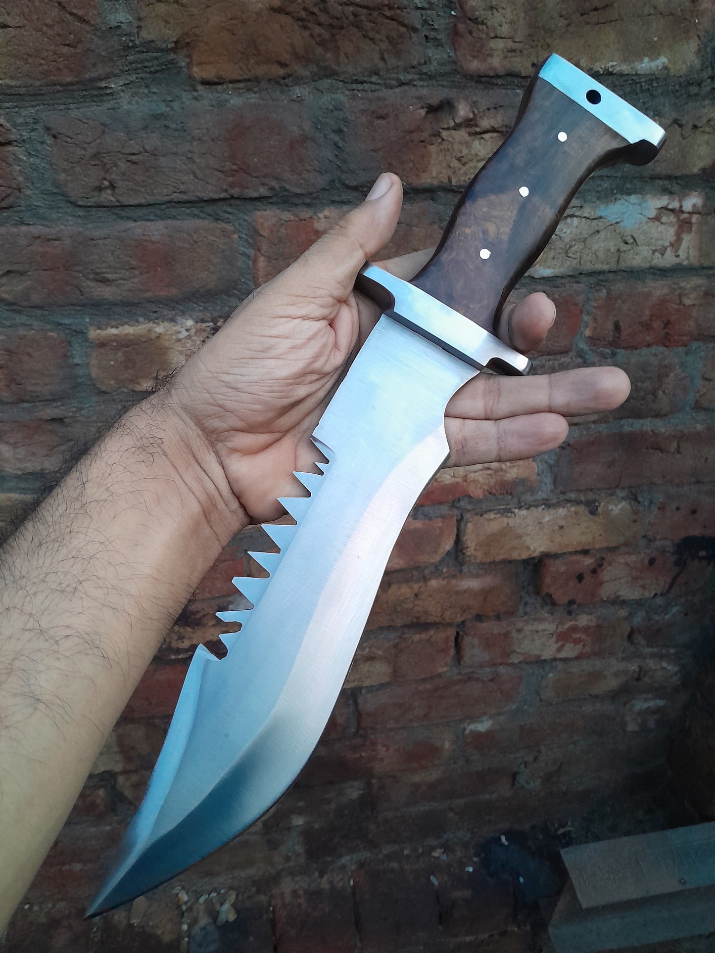 CUSTOM HANDMADE 1095 CARBON STEEL HUNTING SURVIVAL CAMPING BOWIE KNIFE WOODEN HANDLE WITH LEATHER SHEATH