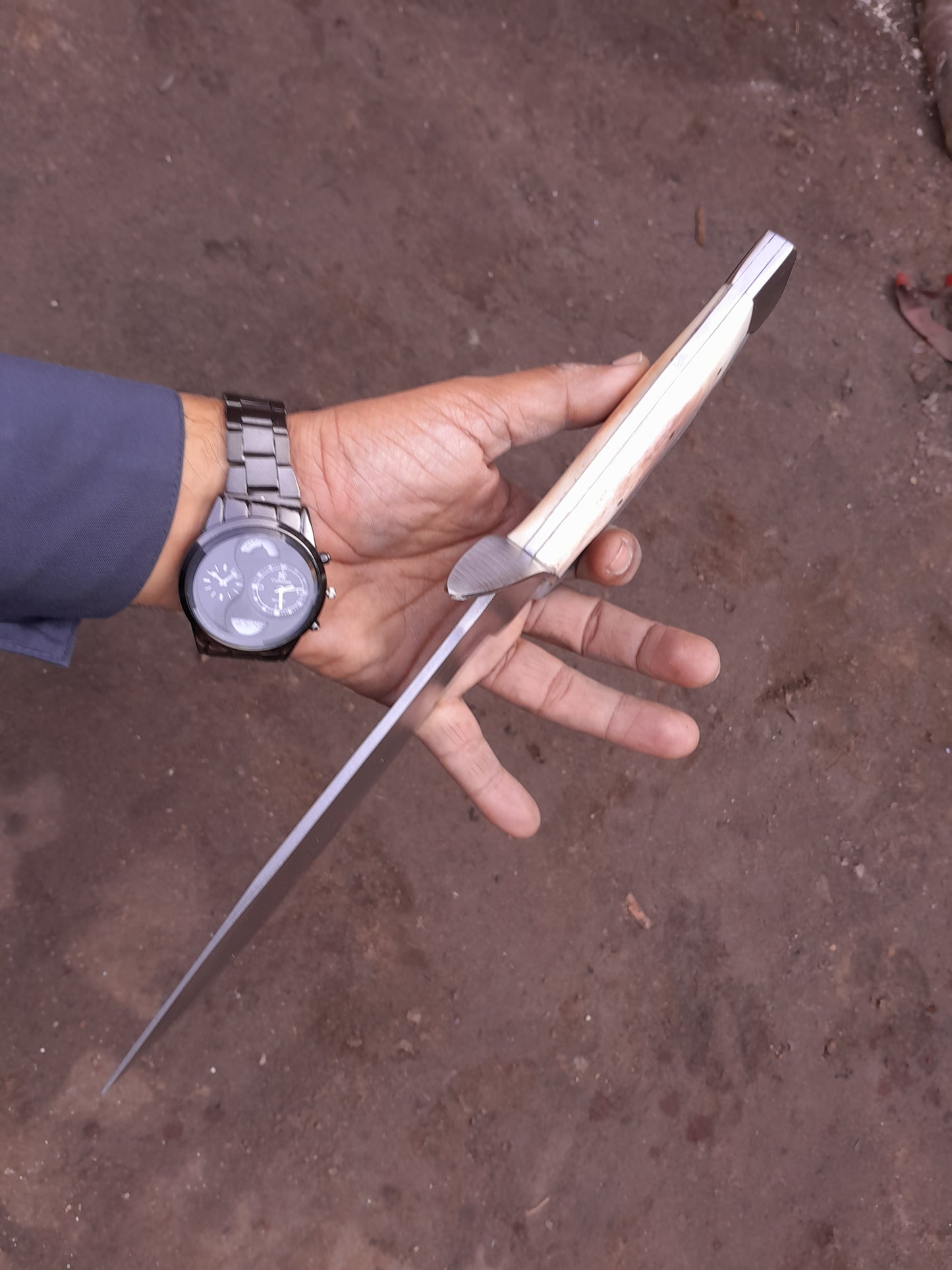 CUSTOM HANDMADE D2 TOOL STEEL BLADE HUNTING SURVIVAL CAMPING BOWIE KNIFE BONE HANDLE WITH LEATHER SHEATH