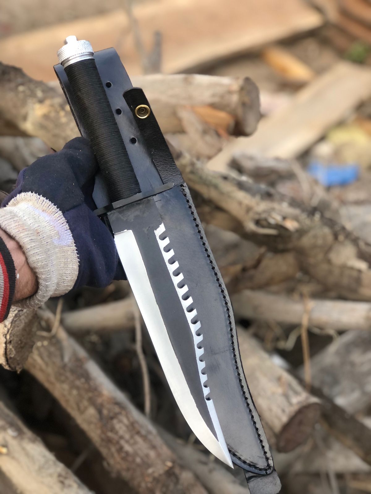 CUSTOM HANDMADE D2 TOOL STEEL COATED BLADE HUNTING SURVIVAL REPLICA RAMBO FIRST BLOOD PART 2 BOWIE KNIFE CORD WRAPPED HANDLE WITH LEATHER SHEATH