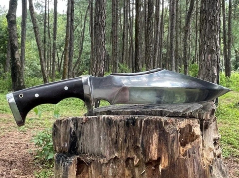CUSTOM HANDMADE SPRING LEAF CARBON STEEL BLADE HUNTING SURVIVAL CAMPING BOWIE KNIFE WOODEN HANDLE WITH LEATHER SHEATH