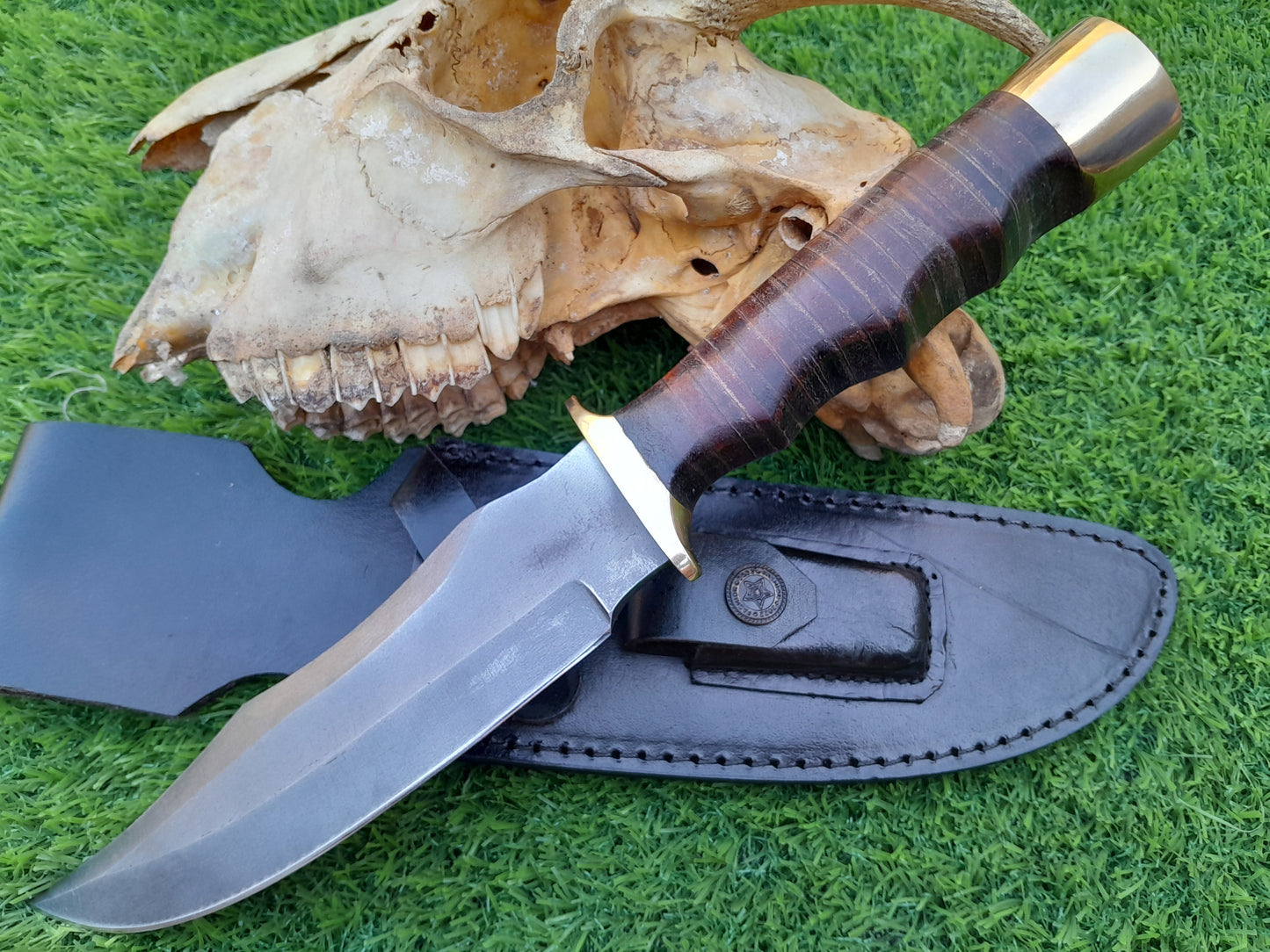 CUSTOM HANDMADE CARBON STEEL BLADE HUNTING SURVIVAL CAMPING BOWIE KNIFE LEATHER HANDLE WITH LEATHER SHEATH