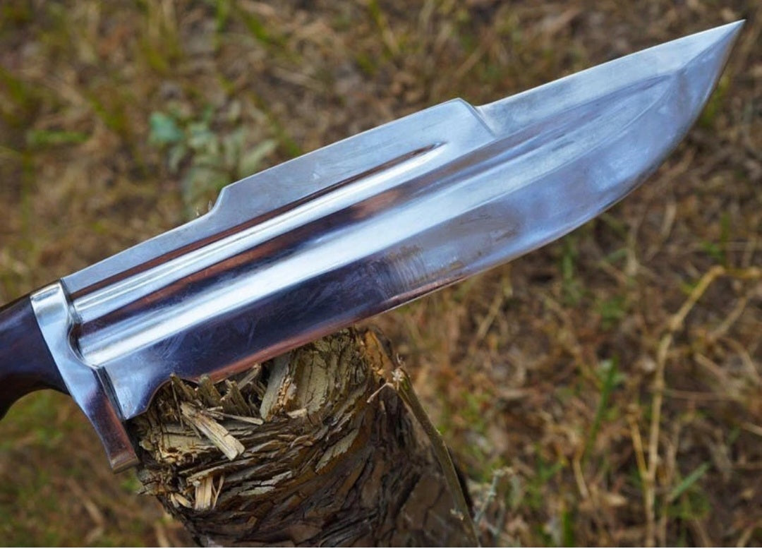 CUSTOM HANDMADE 1095 CARBON STEEL BLADE HUNTING SURVIVAL CAMPING BOWIE KNIFE WOODEN HANDLE WITH LEATHER SHEATH