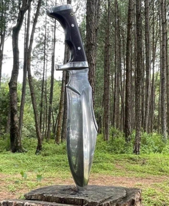 CUSTOM HANDMADE SPRING LEAF CARBON STEEL BLADE HUNTING SURVIVAL CAMPING BOWIE KNIFE WOODEN HANDLE WITH LEATHER SHEATH