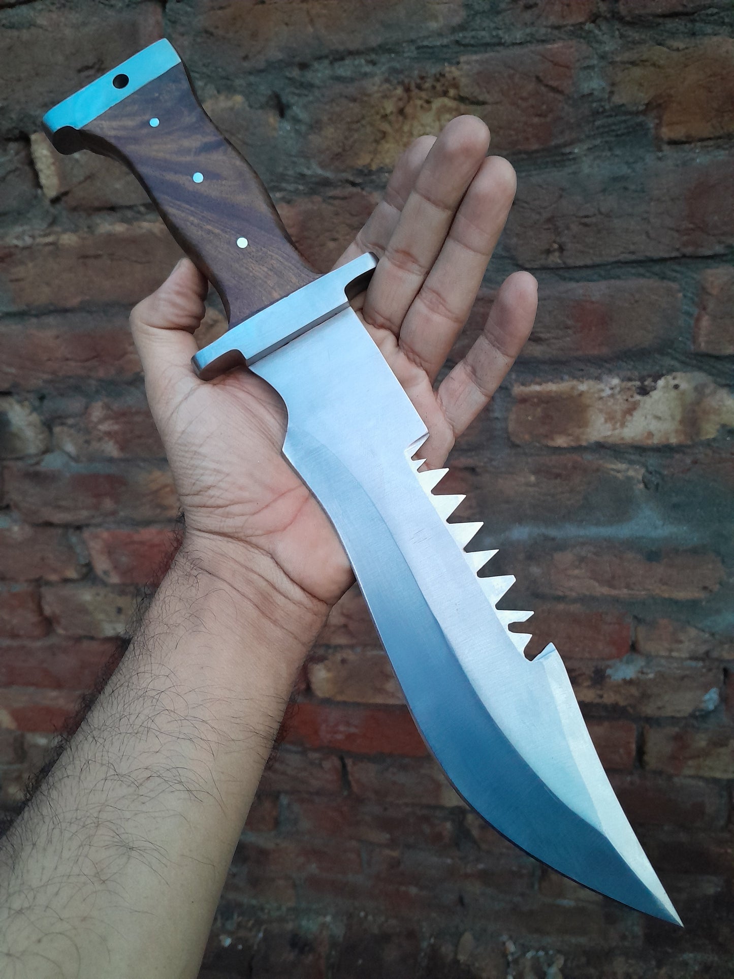 CUSTOM HANDMADE 1095 CARBON STEEL HUNTING SURVIVAL CAMPING BOWIE KNIFE WOODEN HANDLE WITH LEATHER SHEATH