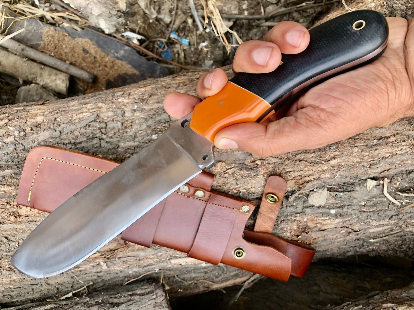 CUSTOM HANDMADE CARBON STEEL BLADE HUNTING SURVIVAL BOWIE KNIFE RESIN HANDLE WITH LEATHER SHEATH