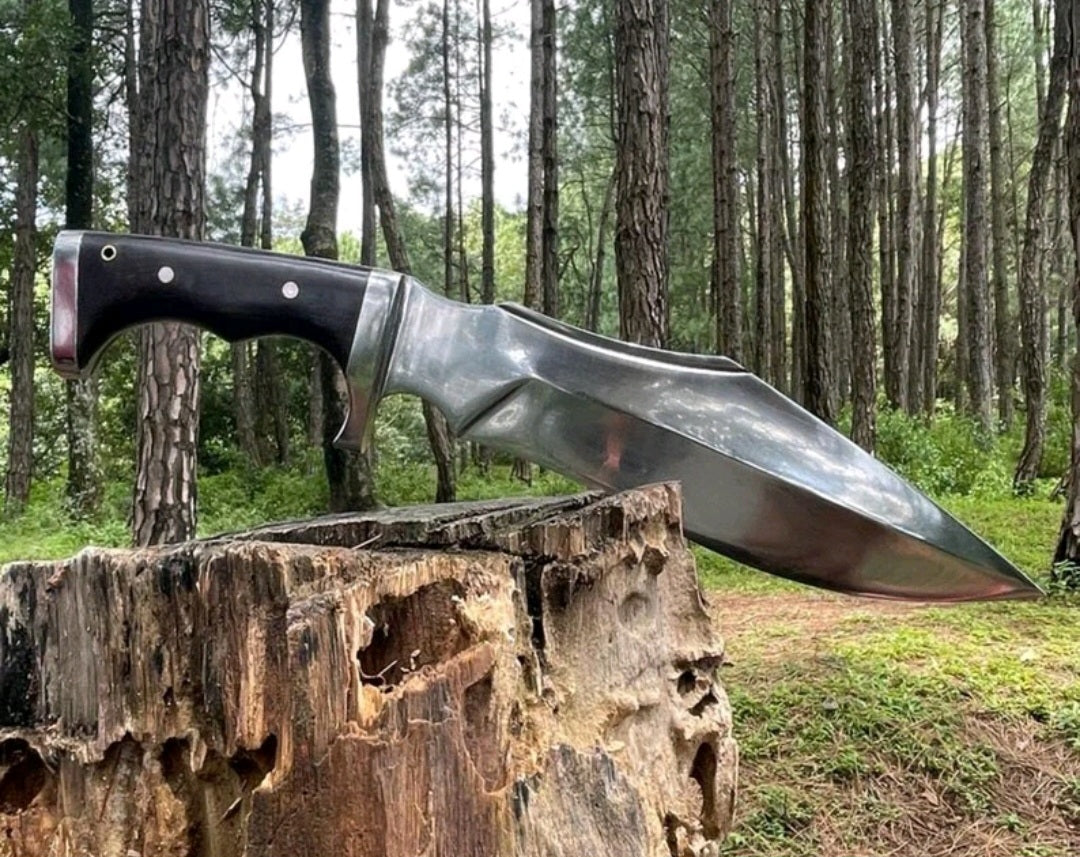 CUSTOM HANDMADE SPRING LEAF CARBON STEEL BLADE HUNTING SURVIVAL CAMPING BOWIE KNIFE WOODEN HANDLE WITH LEATHER SHEATH