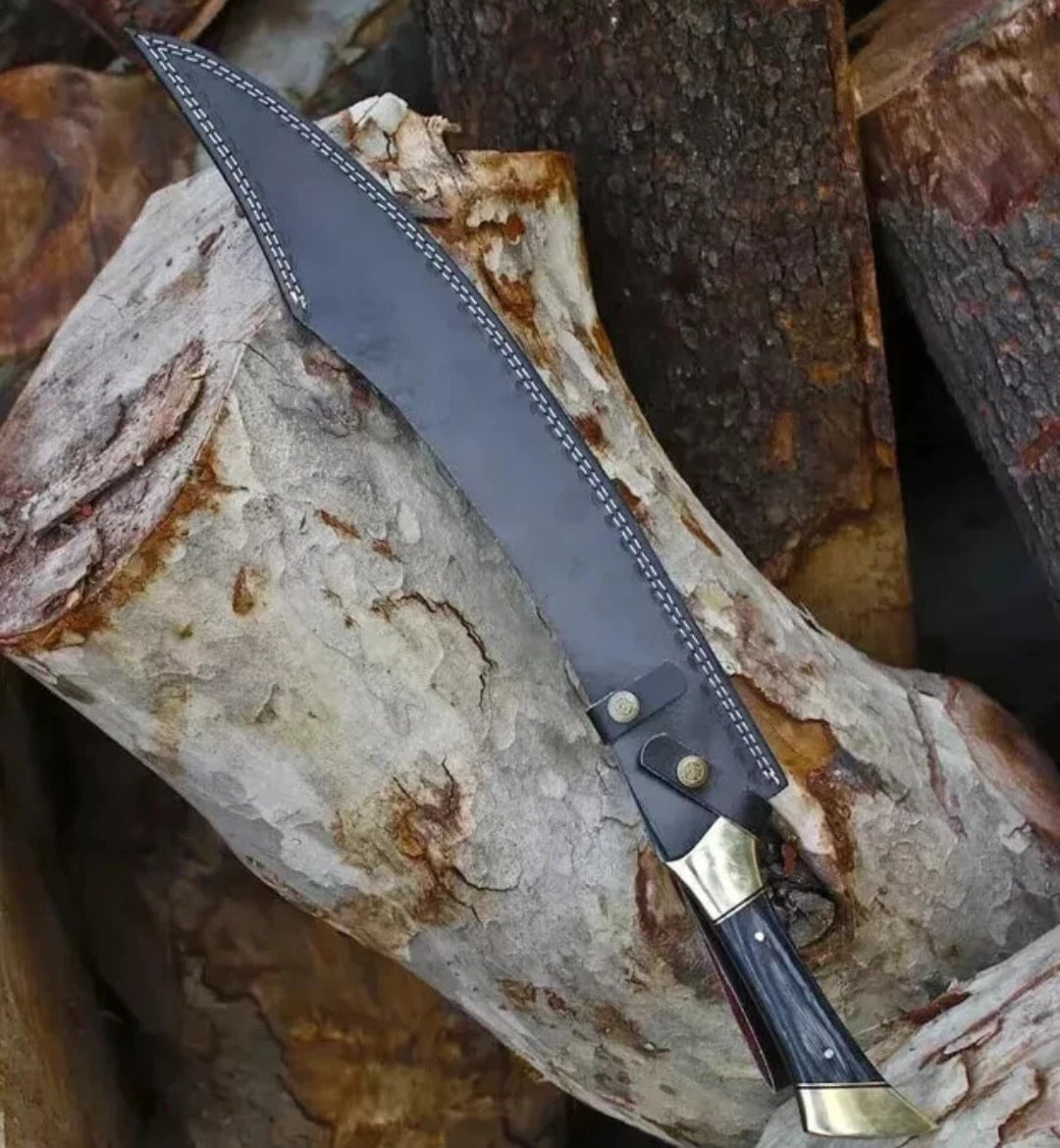CUSTOM HANDMADE 1095 CARBON STEEL ACID BLACK BLADE HUNTING SURVIVAL CAMPING BUSHCRAFT MACHETE SWORD PAKKA WOOD HANDLE WITH LEATHER SHEATH