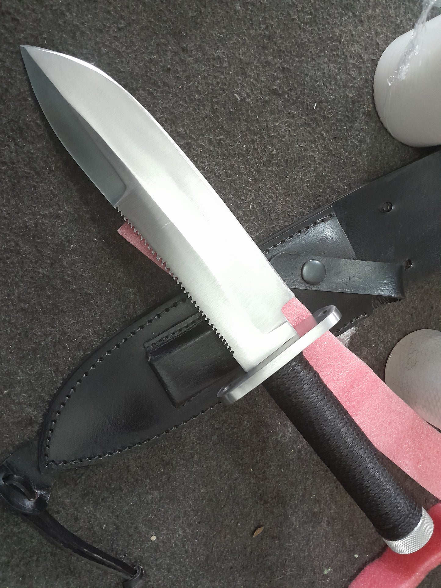 CUSTOM HANDMADE D2 TOOL STEEL BLADE HUNTING SURVIVAL CAMPING BOWIE KNIFE CORD WRAPPED HANDLE WITH LEATHER SHEATH