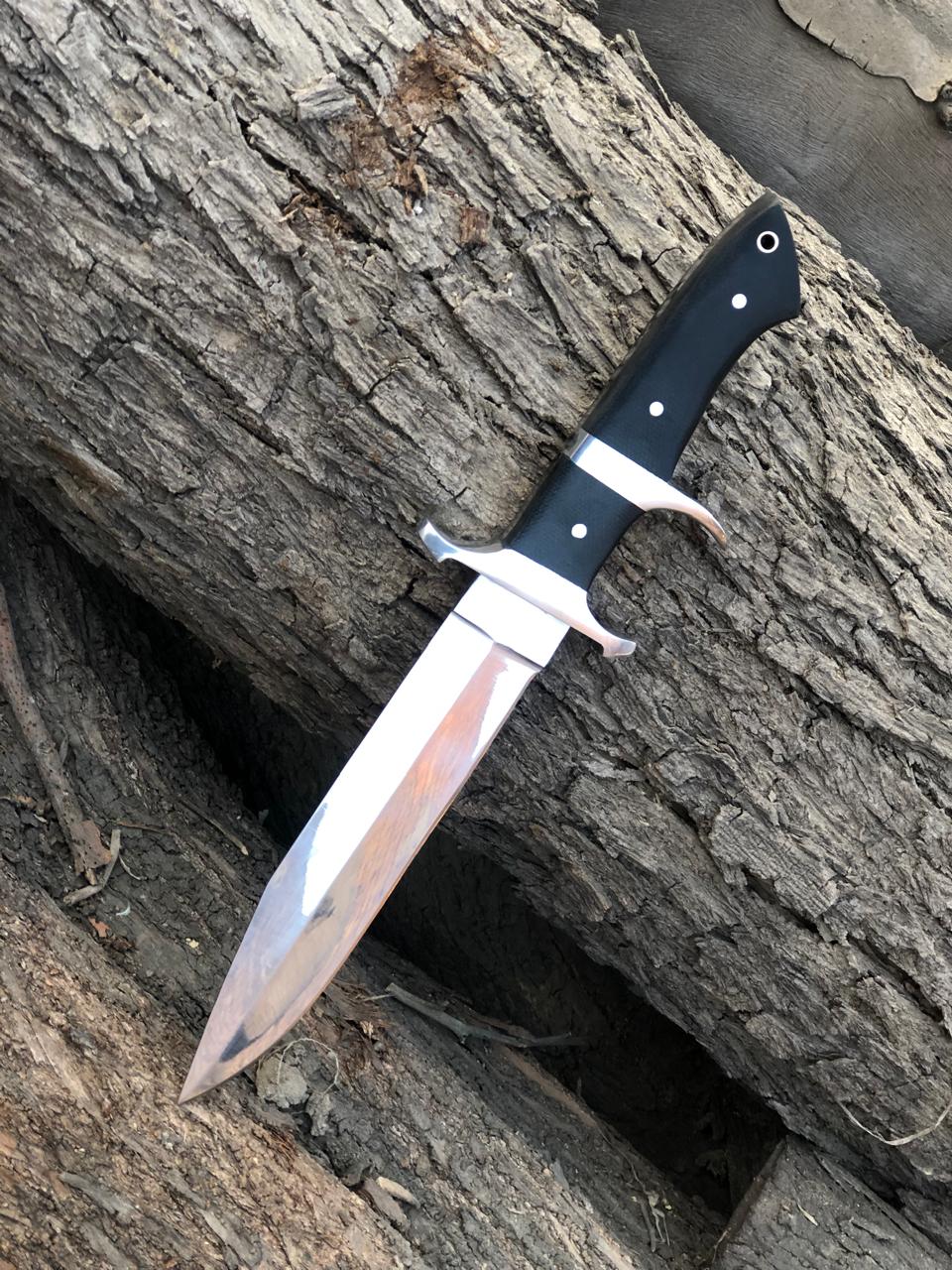 CUSTOM HANDMADE CARBON STEEL BLADE HUNTING BOWIE KNIFE RESIN HANDLE WITH LEATHER SHEATH
