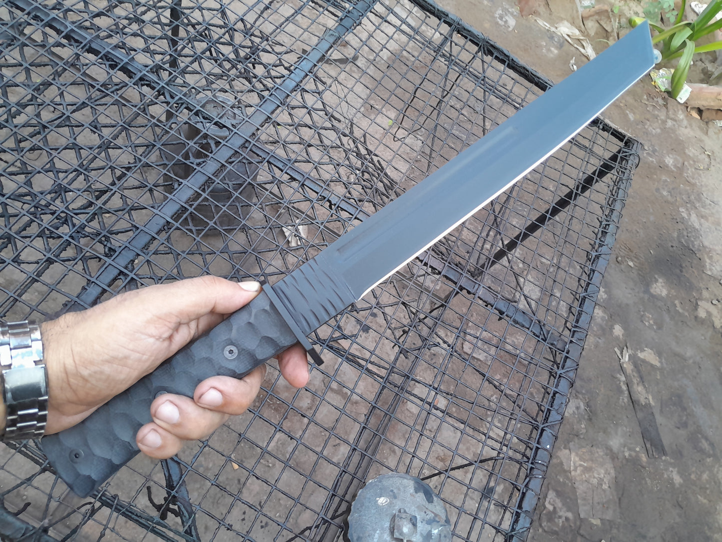 CUSTOM HANDMADE 1095 CARBON STEEL COATED BLACK BLADE HUNTING SURVIVAL CAMPING MACHETE KNIFE MICARTA HANDLE WITH LEATHER SHEATH
