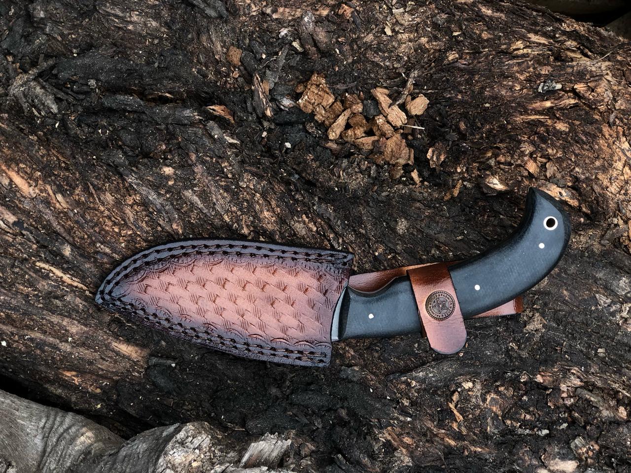 CUSTOM HANDMADE CARBON STEEL BLADE REPLICA WINKLER HUNTING KNIFE MICARTA HANDLE WITH LEATHER SHEATH