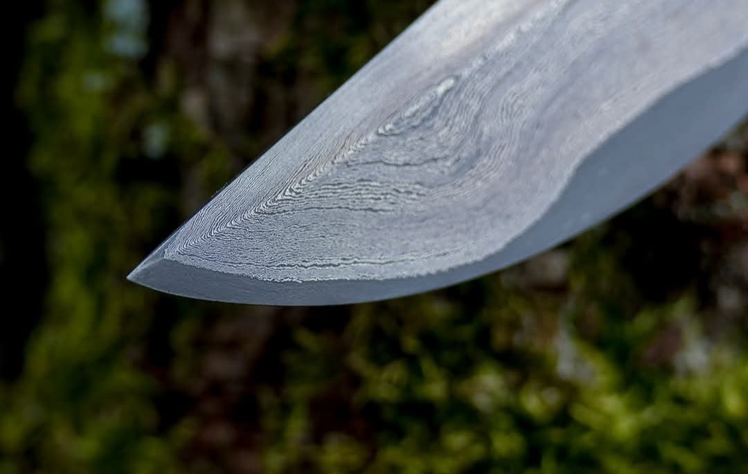 CUSTOM HANDMADE DAMASCUS STEEL BLADE HUNTING SURVIVAL CAMPING BOWIE KNIFE MICARTA HANDLE WITH LEATHER SHEATH
