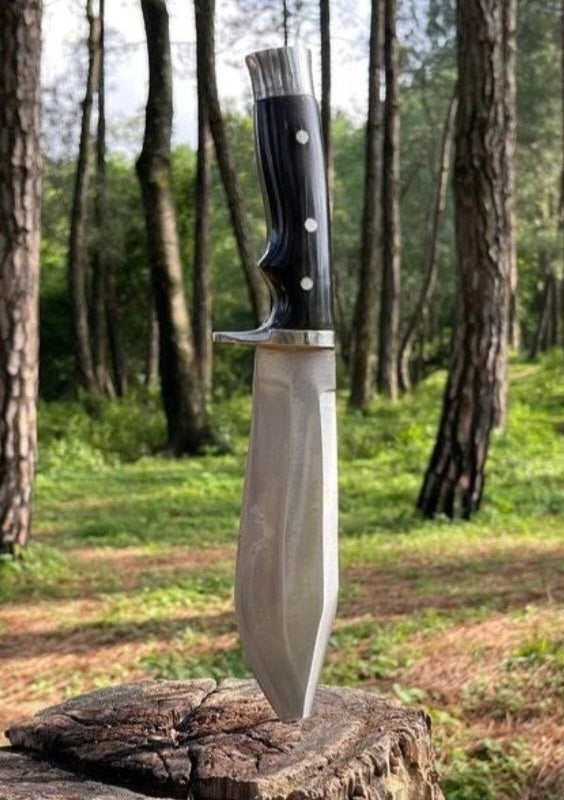 CUSTOM HANDMADE SPRING LEAF CARBON STEEL BLADE HUNTING SURVIVAL CAMPING BOWIE KNIFE WOODEN HANDLE WITH LEATHER SHEATH