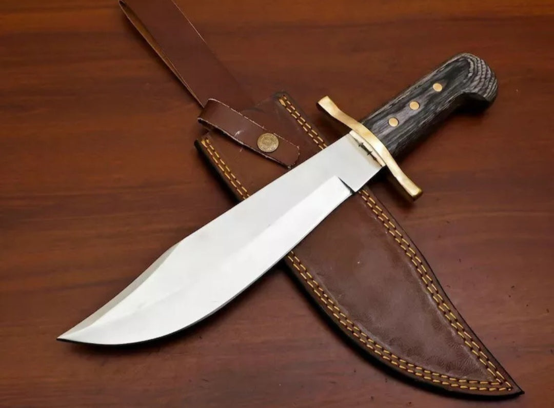 CUSTOM HANDMADE D2 TOOL STEEL BLADE HUNTING SURVIVAL CAMPING BOWIE KNIFE RESIN HANDLE WITH LEATHER SHEATH