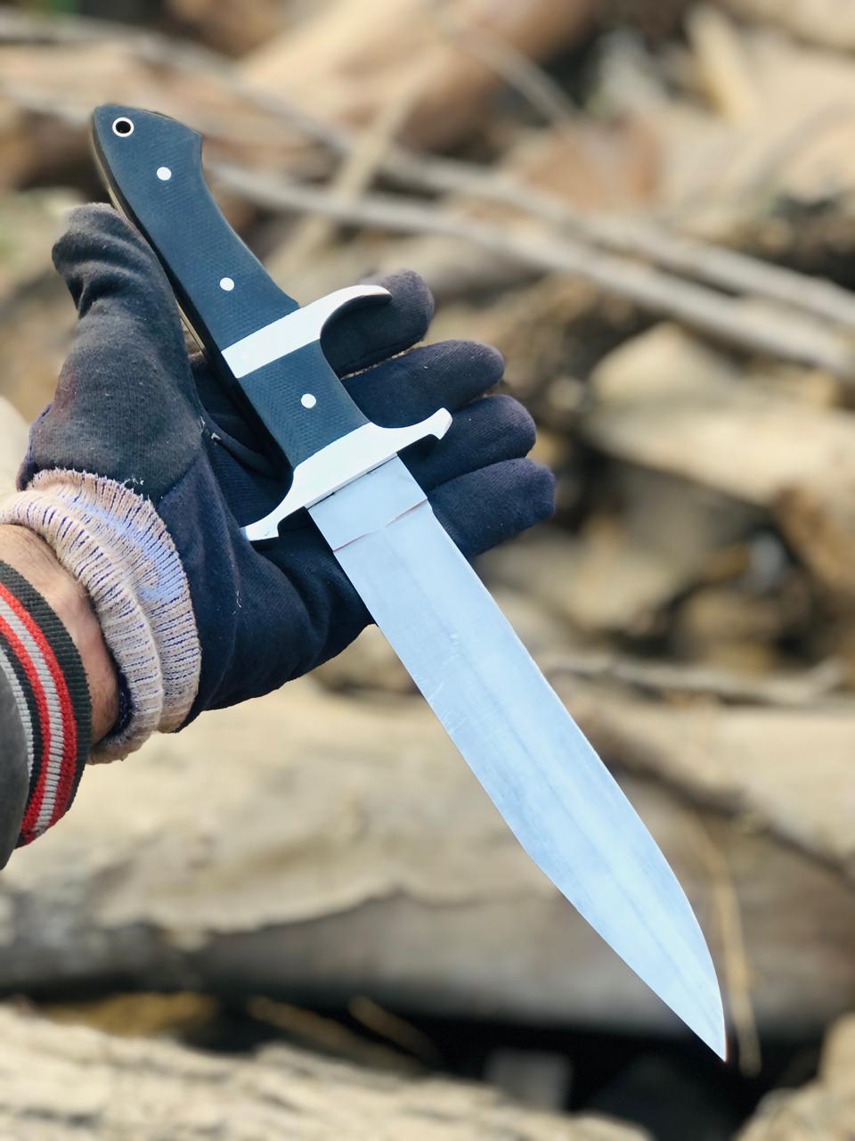 CUSTOM HANDMADE CARBON STEEL BLADE HUNTING BOWIE KNIFE RESIN HANDLE WITH LEATHER SHEATH