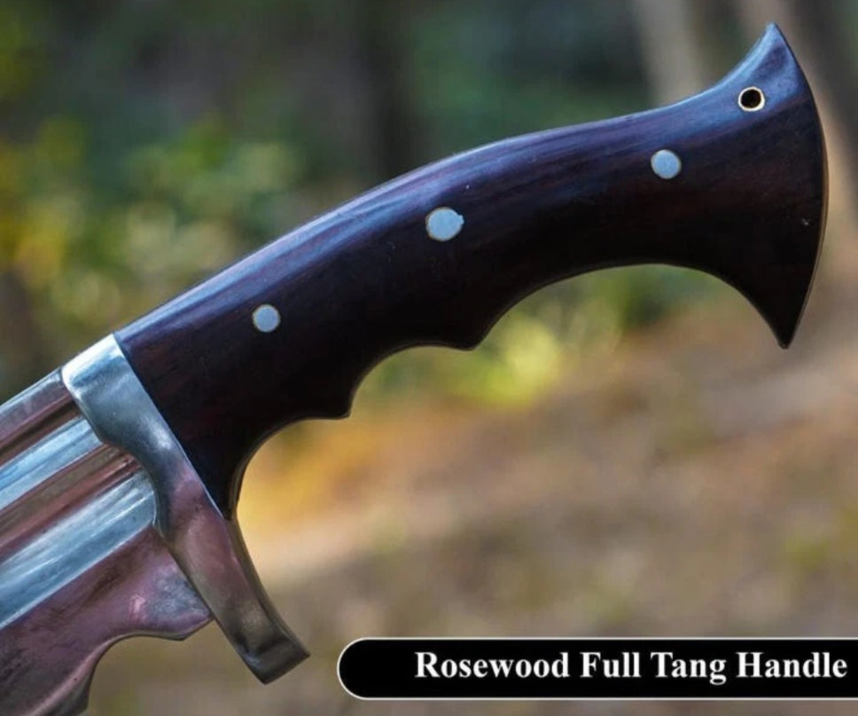 CUSTOM HANDMADE 1095 CARBON STEEL BLADE HUNTING SURVIVAL CAMPING BOWIE KNIFE WOODEN HANDLE WITH LEATHER SHEATH