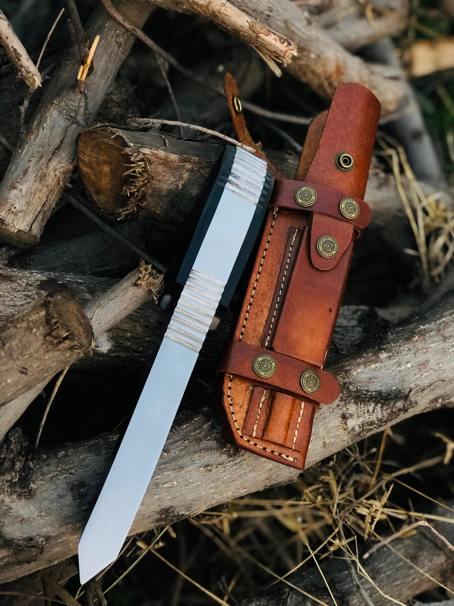 CUSTOM HANDMADE STEEL BLADE HUNTING SURVIVAL CAMPING HIKING BOWIE KNIFE MICARTA HANDLE WITH LEATHER SHEATH