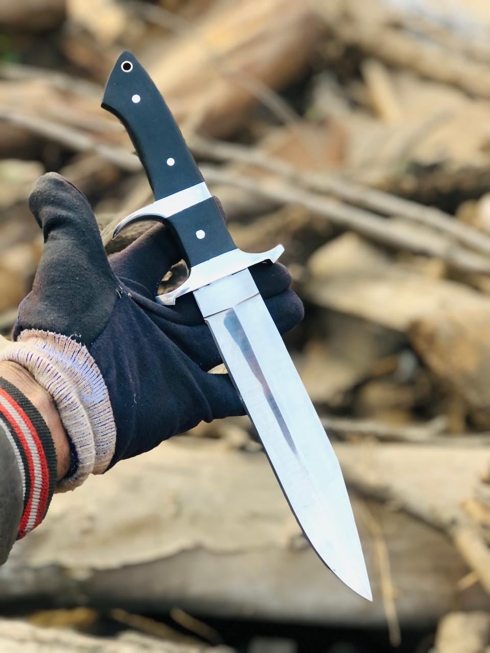 CUSTOM HANDMADE CARBON STEEL BLADE HUNTING BOWIE KNIFE RESIN HANDLE WITH LEATHER SHEATH