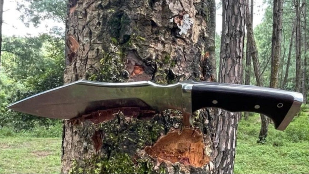 CUSTOM HANDMADE SPRING LEAF CARBON STEEL BLADE HUNTING SURVIVAL CAMPING BOWIE KNIFE WOODEN HANDLE WITH LEATHER SHEATH
