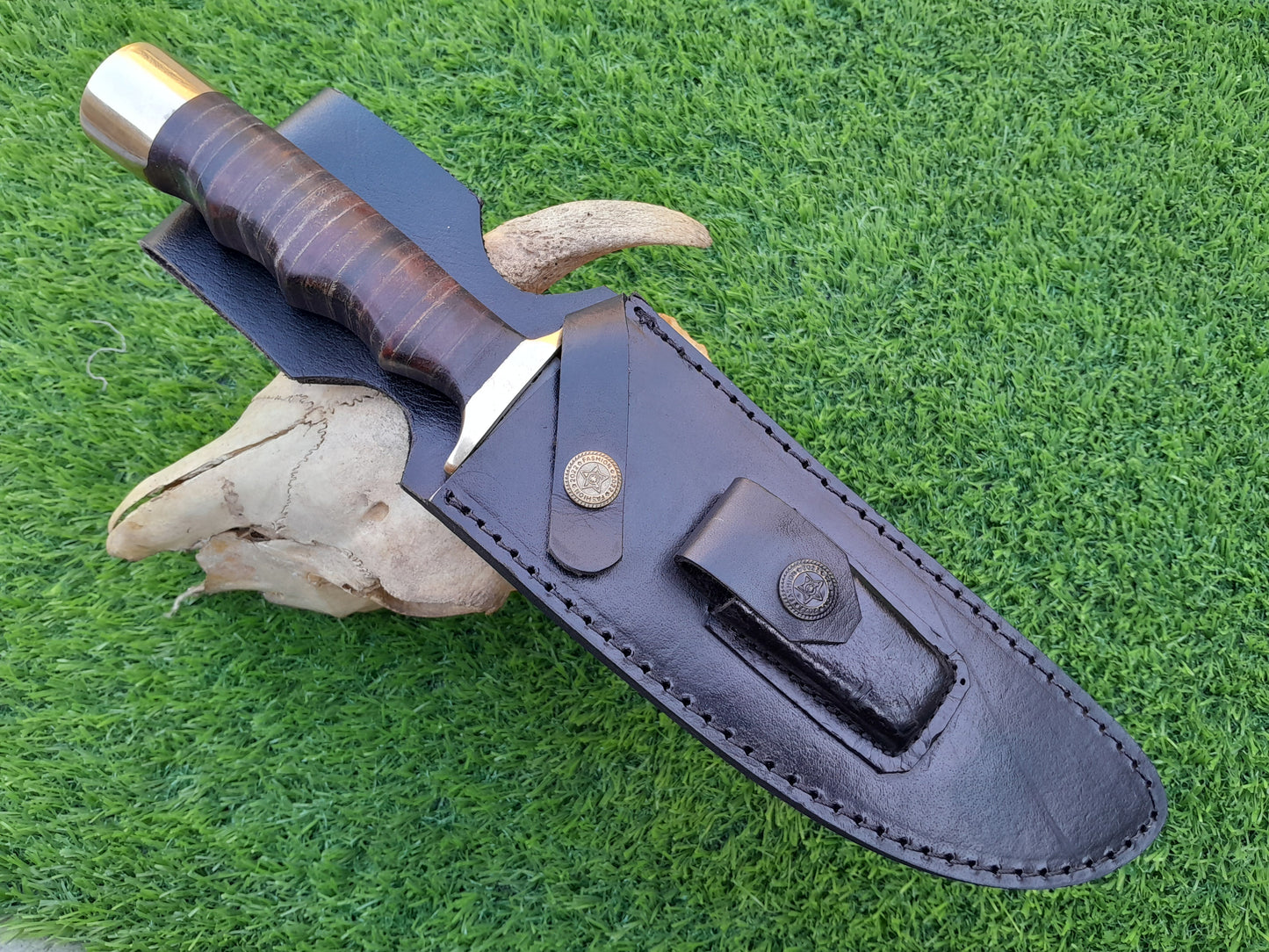 CUSTOM HANDMADE CARBON STEEL BLADE HUNTING SURVIVAL CAMPING BOWIE KNIFE LEATHER HANDLE WITH LEATHER SHEATH