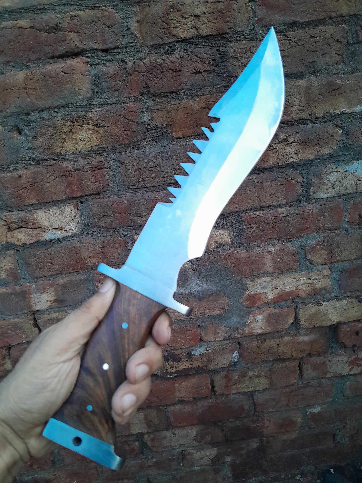 CUSTOM HANDMADE 1095 CARBON STEEL HUNTING SURVIVAL CAMPING BOWIE KNIFE WOODEN HANDLE WITH LEATHER SHEATH