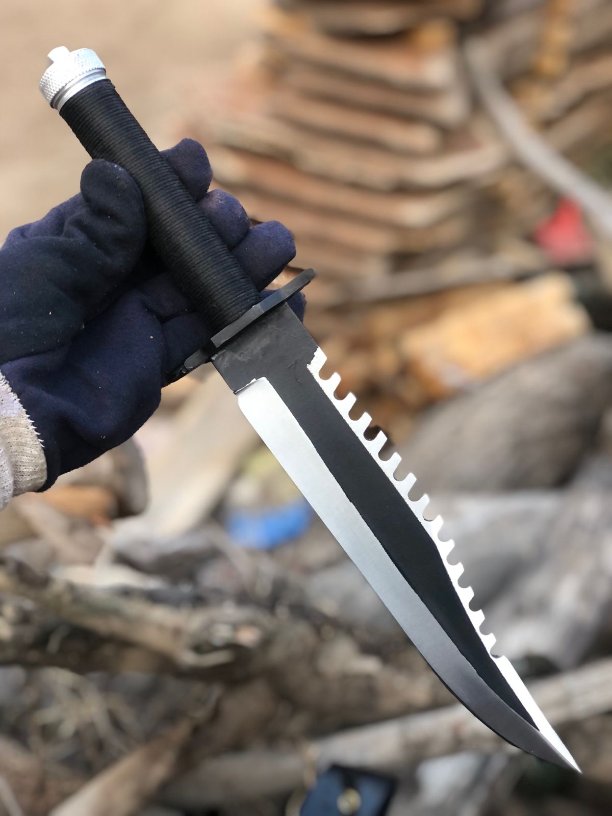 CUSTOM HANDMADE D2 TOOL STEEL COATED BLADE HUNTING SURVIVAL REPLICA RAMBO FIRST BLOOD PART 2 BOWIE KNIFE CORD WRAPPED HANDLE WITH LEATHER SHEATH