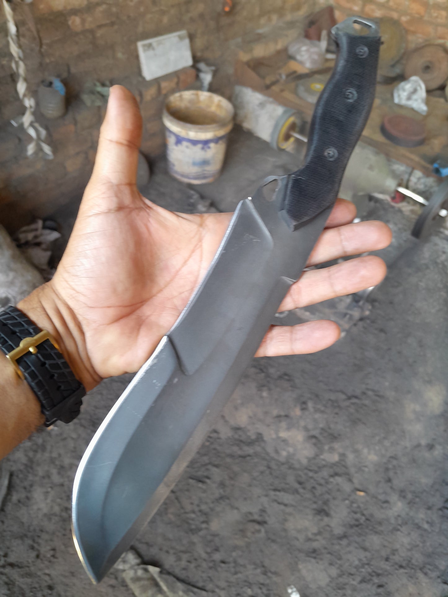 CUSTOM HANDMADE CARBON STEEL BLADE HUNTING BOWIE KNIFE MICARTA HANDLE WITH LEATHER SHEATH