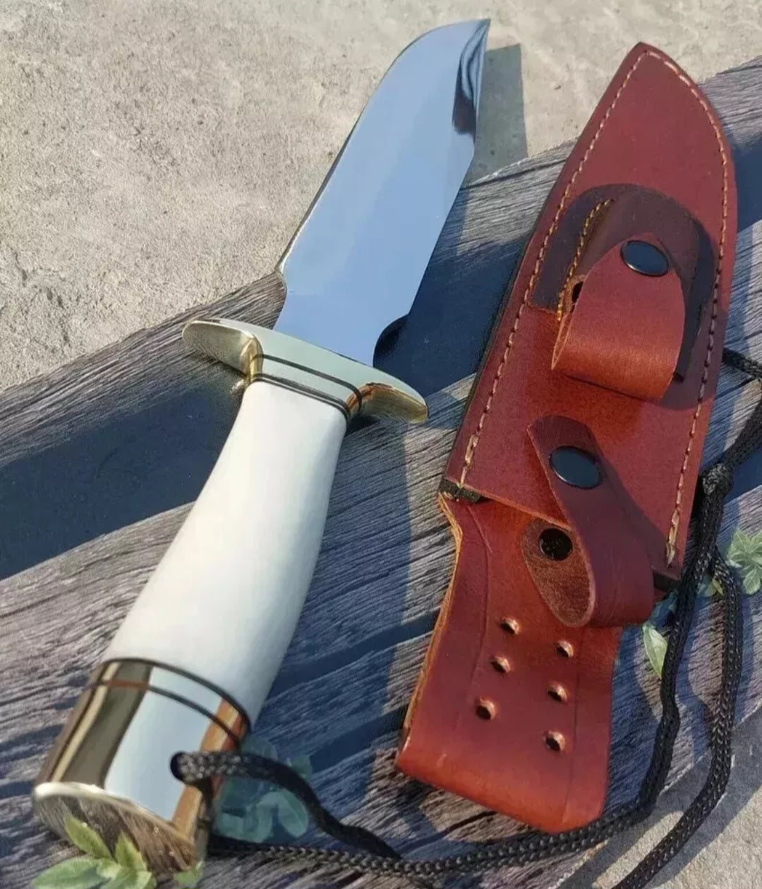 CUSTOM HANDMADE D2 TOOL STEEL BLADE HUNTING SURVIVAL CAMPING BOWIE KNIFE BONE HANDLE WITH LEATHER SHEATH