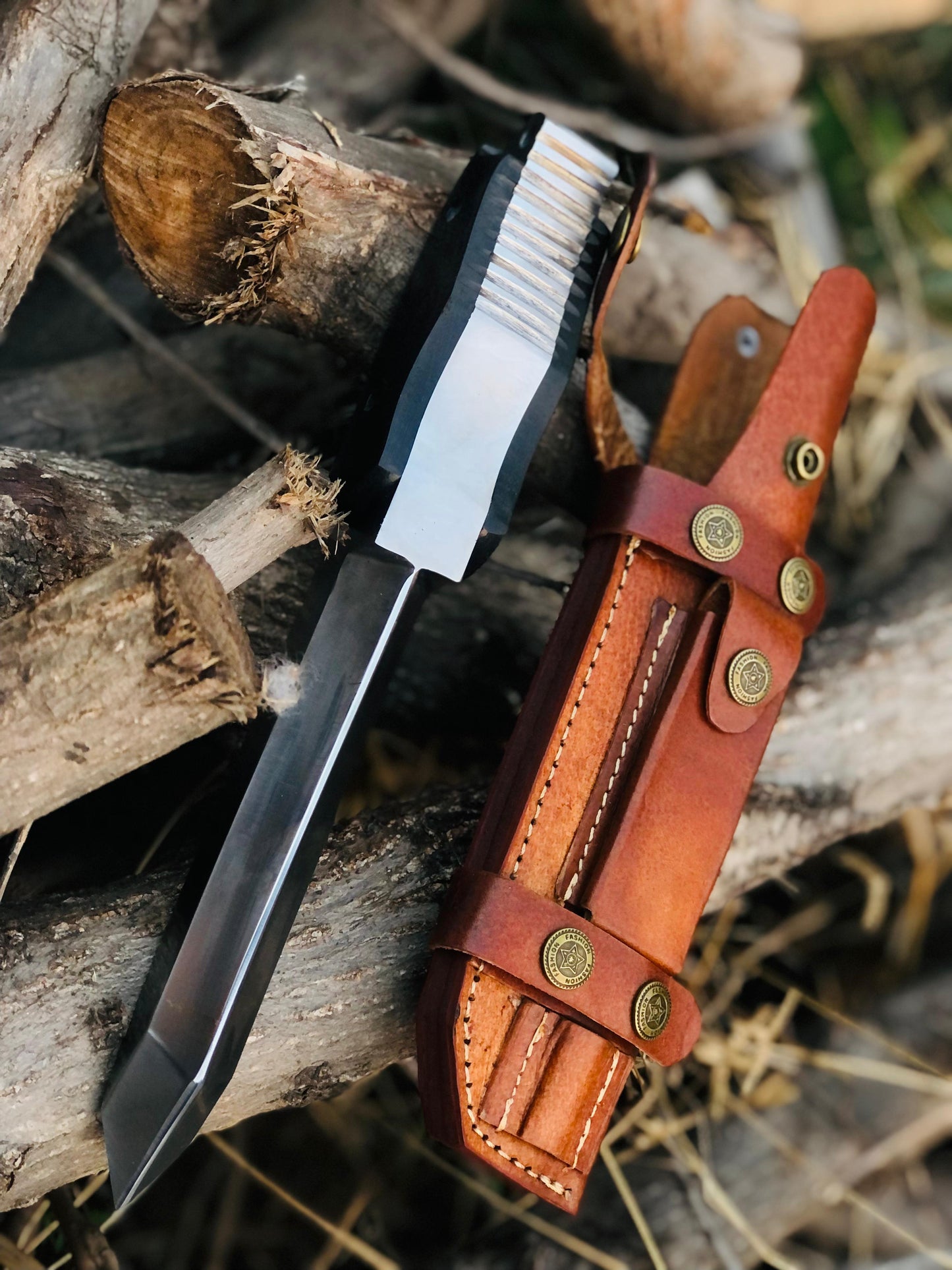 CUSTOM HANDMADE STEEL BLADE HUNTING SURVIVAL CAMPING HIKING BOWIE KNIFE MICARTA HANDLE WITH LEATHER SHEATH