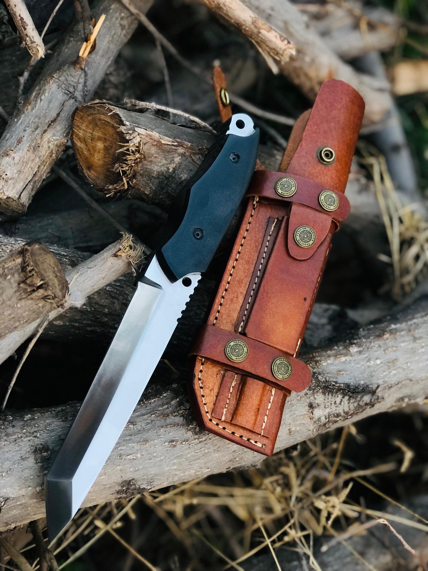 CUSTOM HANDMADE STEEL BLADE HUNTING SURVIVAL CAMPING HIKING BOWIE KNIFE MICARTA HANDLE WITH LEATHER SHEATH
