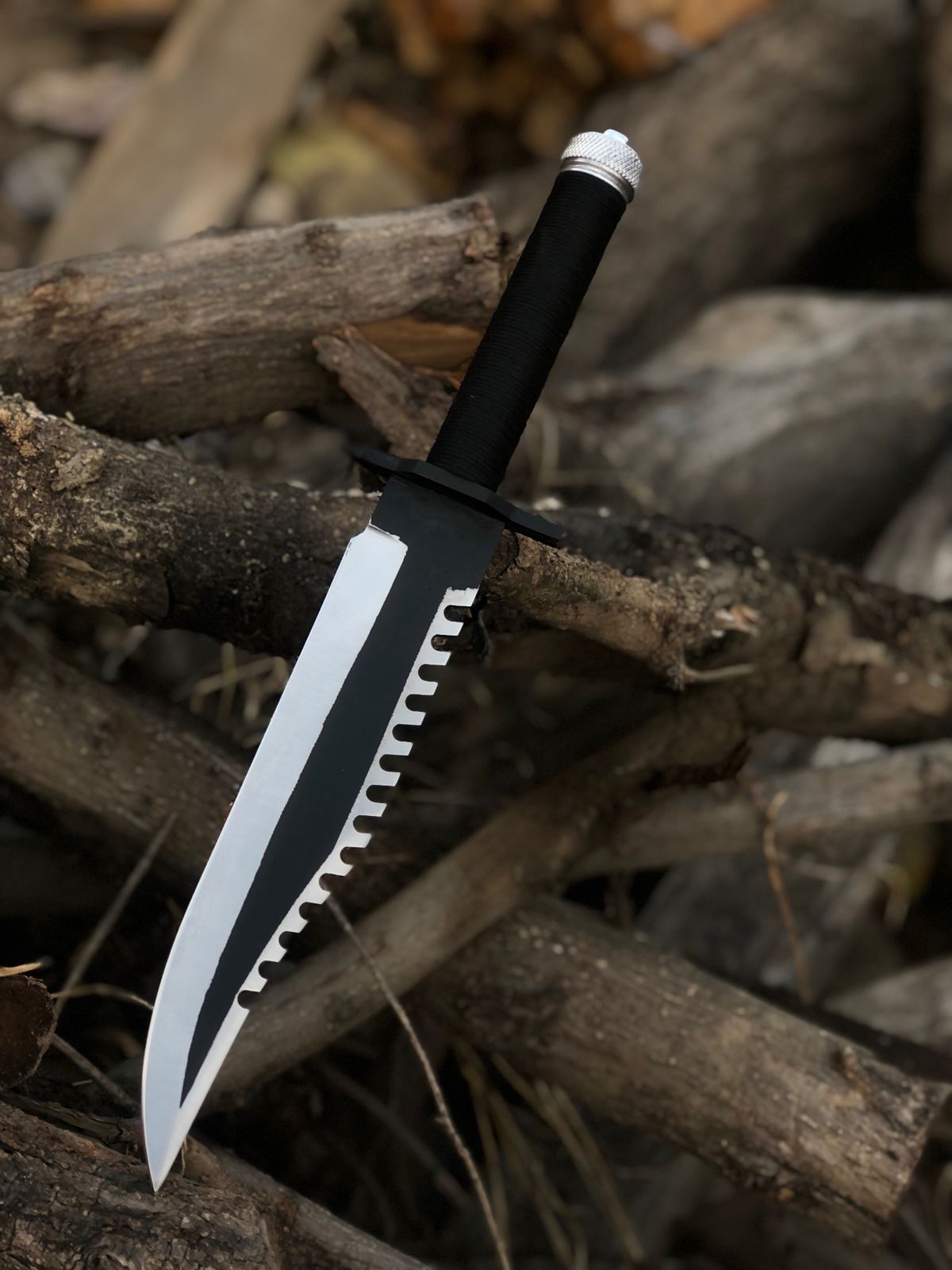 CUSTOM HANDMADE D2 TOOL STEEL COATED BLADE HUNTING SURVIVAL REPLICA RAMBO FIRST BLOOD PART 2 BOWIE KNIFE CORD WRAPPED HANDLE WITH LEATHER SHEATH