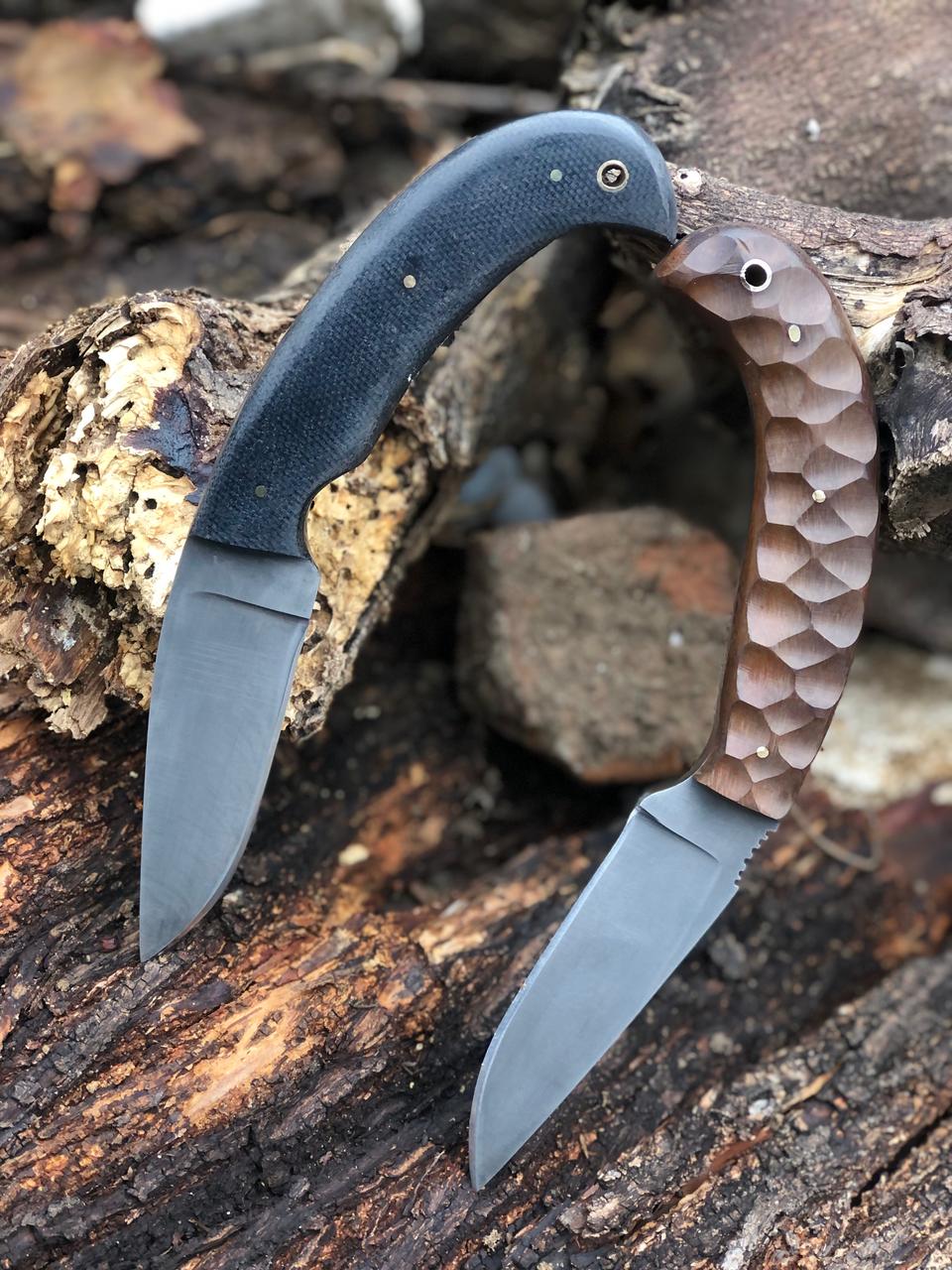SET OF 2 CUSTOM HANDMADE CARBON STEEL BLADES REPLICA WINKLER HUNTING KNIVES MICARTA & WOODEN HANDLES WITH LEATHER SHEATHS