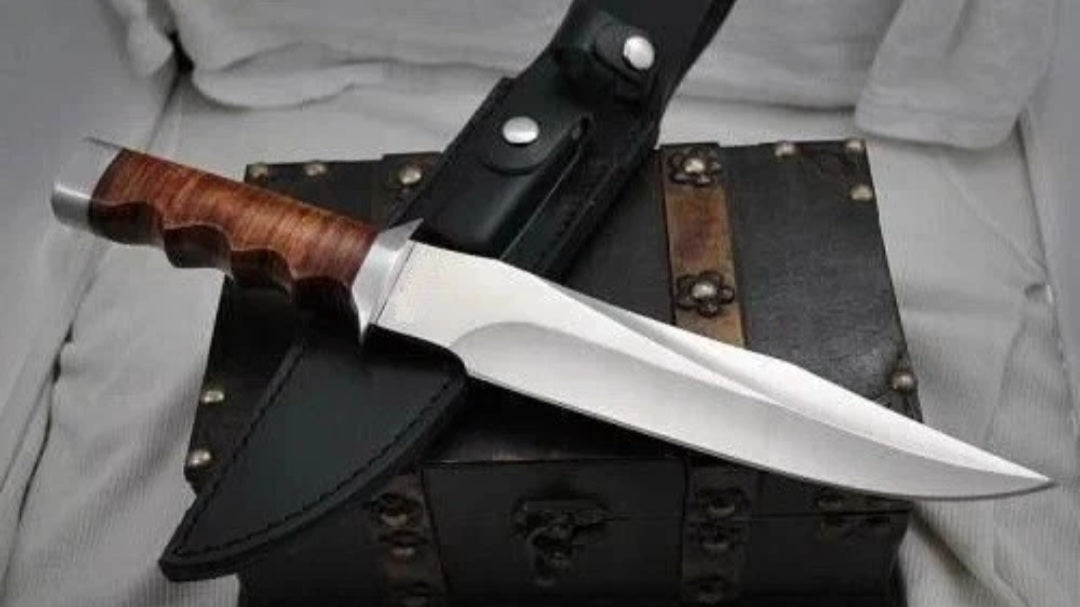 CUSTOM HANDMADE D2 TOOL STEEL BLADE HUNTING SURVIVAL CAMPING BOWIE KNIFE LEATHER HANDLE WITH LEATHER SHEATH